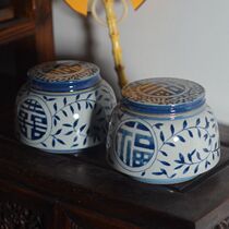 Antique blue and white porcelain hand-painted Xifu Lingzhihua handmade tea cans Puer tea wake tea cans ceramic storage tea cans