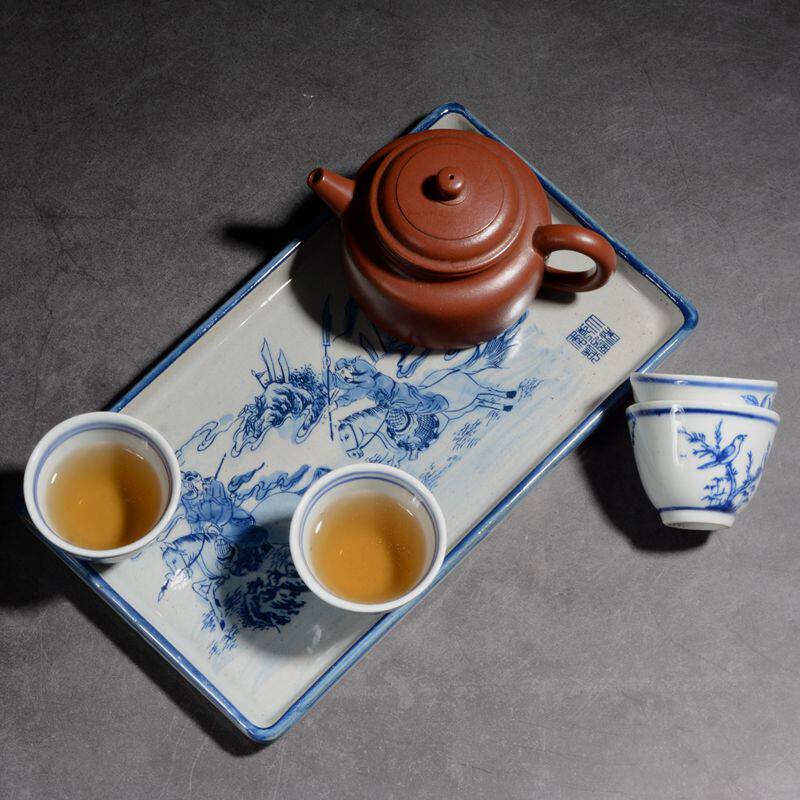 Jingdezhen green porcelain antique ceramic long - shaped dry pot bearing tea tray tea - ceramic tea - ceramic spare parts
