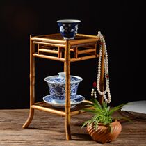 Bamboo plum blossom Bamboo Bamboo double-layer handmade bamboo mat boob tea set tea ceremony display stand