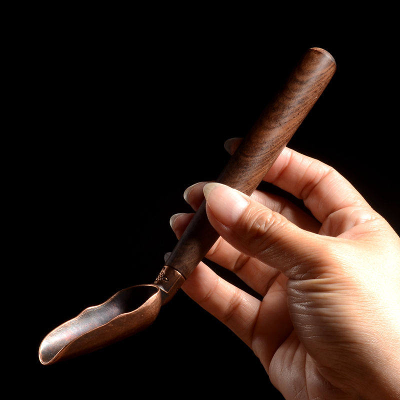 Solid wood handle antique bronze head Zen Buddha Hand Tea Spoon Utiliti tea Accessories Elbow Teaspoon Tea Shovel