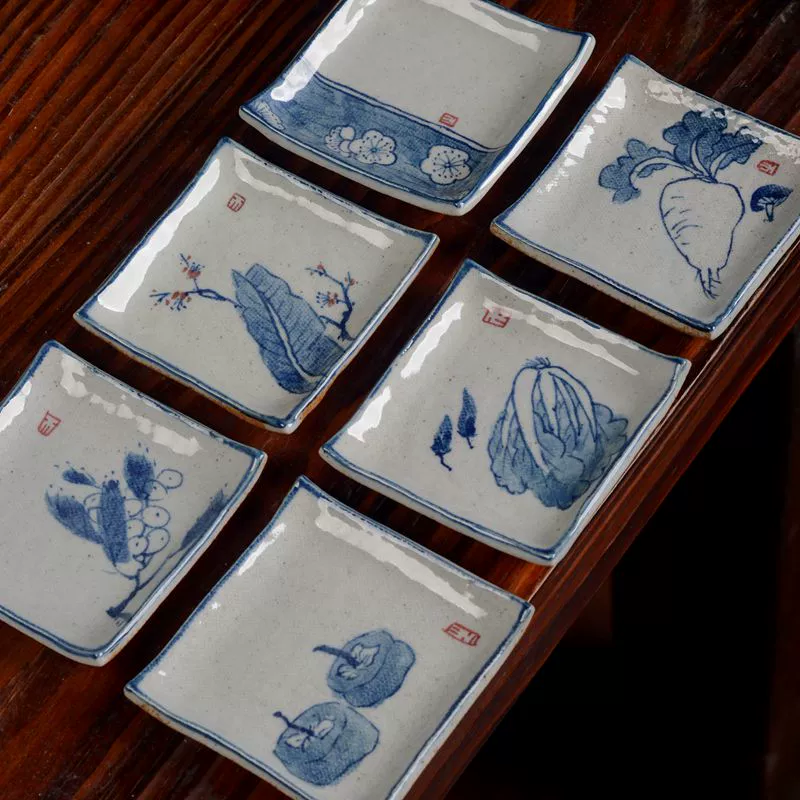 Jingdezhen thủ công làm bằng tay đồ đá vẽ tay màu xanh và trắng gốm vuông đặt trà cốc trà coaster - Trà sứ