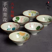 Sáu ly Meilan bằng tay màu xanh và trắng Meilan Teacups Chén trà Chén trà Kung Fu Bộ trà