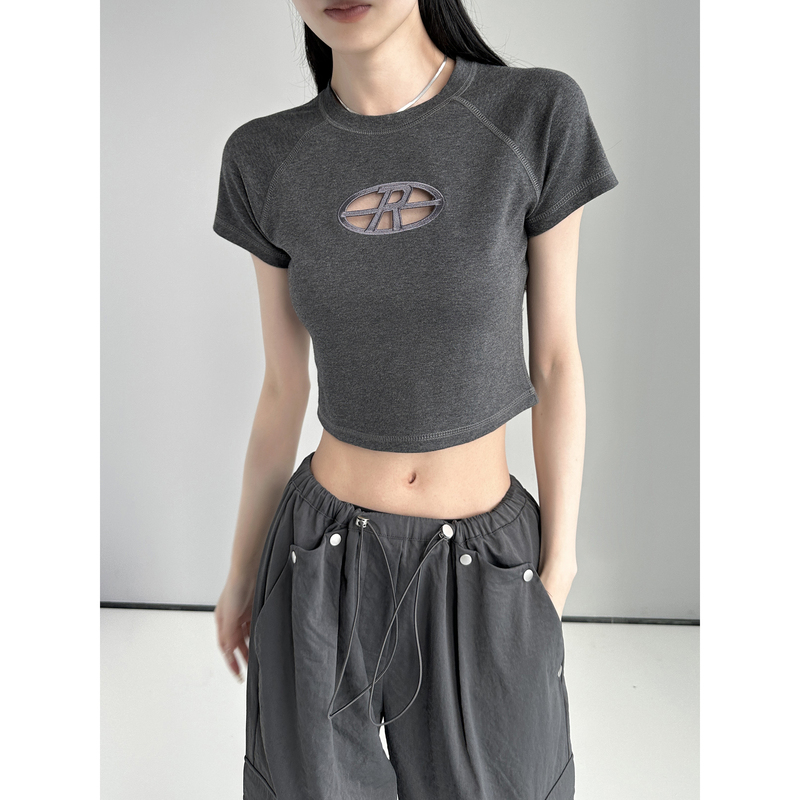 Dynamic Girl Summer European and American Style Personalized Chest Hollow-Out Letter Icon Hot Girl Sexy Short Crop Top T-Shirt