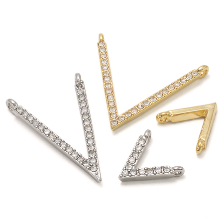 Japan Expensive and imported Artisanal Diy Jewelry Materials Gilded Inlaid Zircon V Styling Double Holes Pendant Earrings