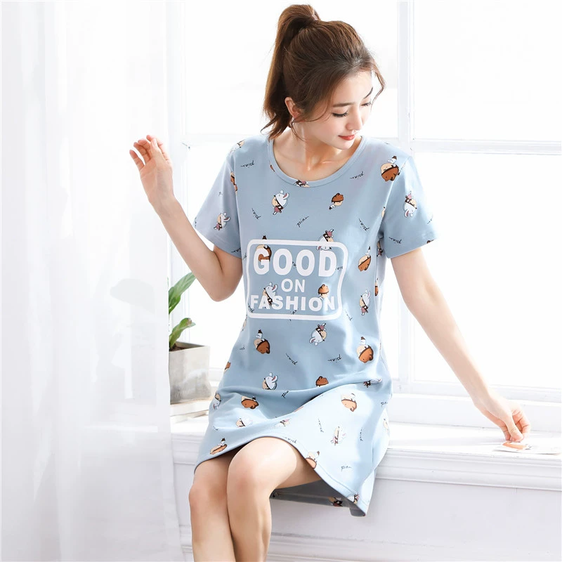 Hanxiangyuan váy ngủ nữ dễ thương mùa hè váy ngắn tay cộng với kích thước nhà mỏng mùa hè dịch vụ tại nhà - Đêm đầm