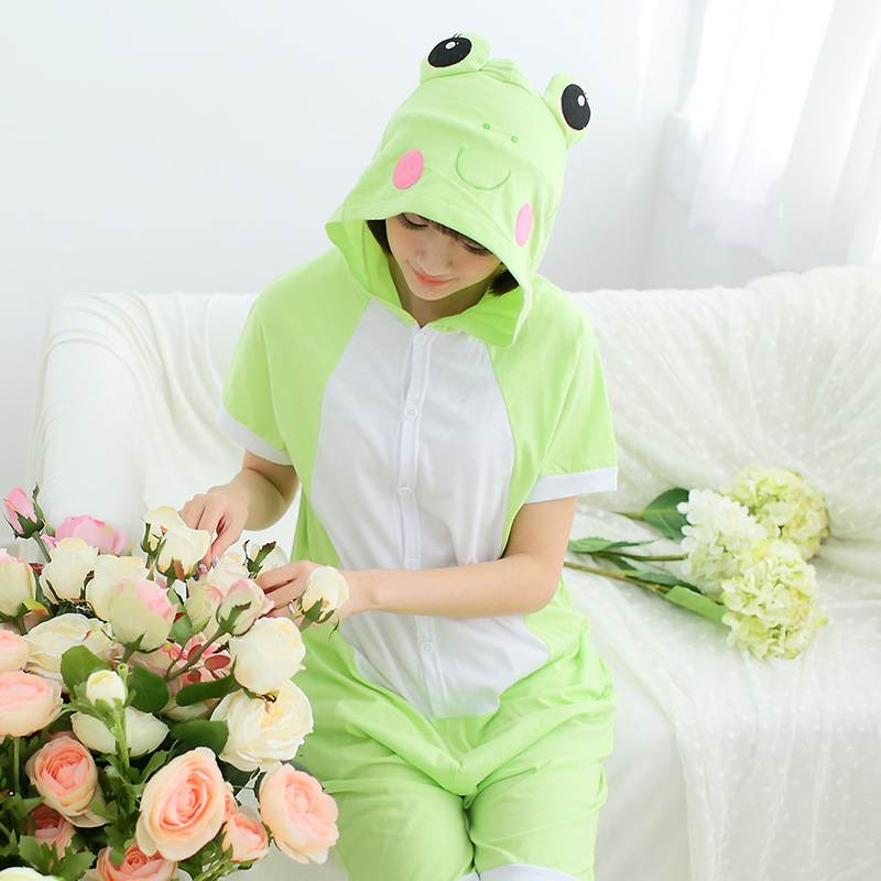 Frog Spring Summer Short Sleeve Cartoon Animals Even Body Pyjamas Lovers Men And Women Parent-child Pure Cotton Table Performance Home Clothing