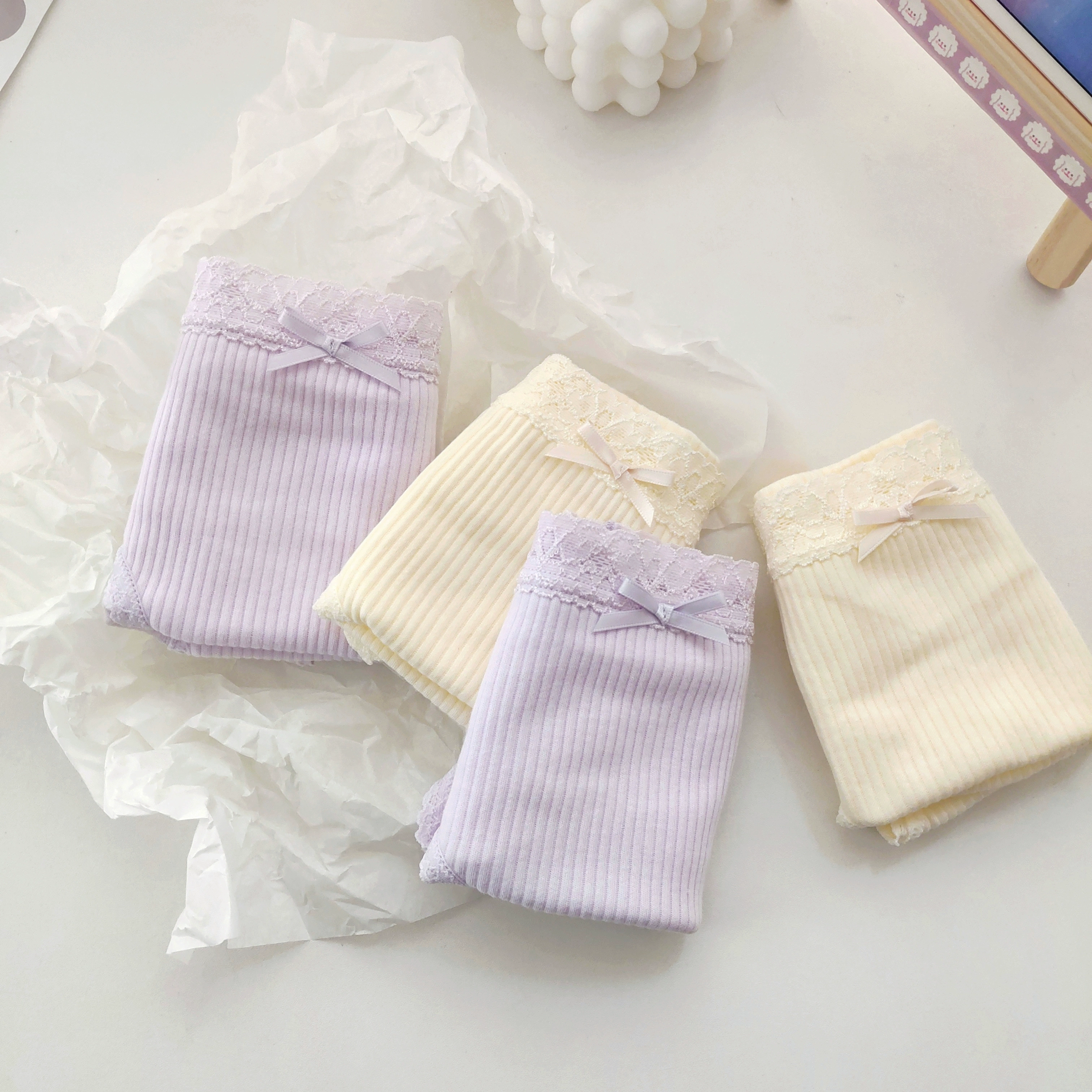 Misty Girl Jasmine and Lilac Cotton Cream Màu Đồ Lót Học Sinh Nữ Nhật Bản Ren Thắt Lưng Dễ Thương - Vòng eo thấp