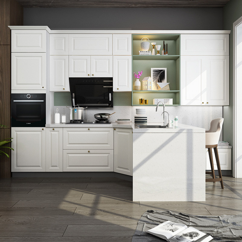 Zhibang custom integrated cabinet kitchen custom European-style membrane pressure quartz stone countertop versatile kitchen