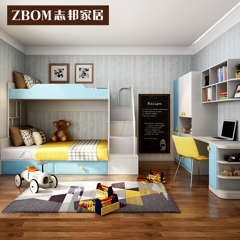 Zhibang Children's House Custom Full House Furniture Custom Overall Upper And Lower Bed Wardrobe Desk Tatami Blue Genie