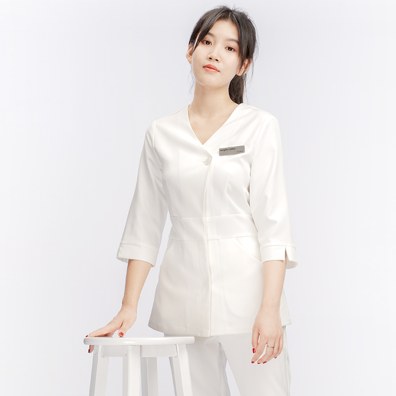 Beauty Dresser Beauty Salon Workwear Suits Female managers White Grand-coat Nursing wear Long sleeves Embroidered Skin Management