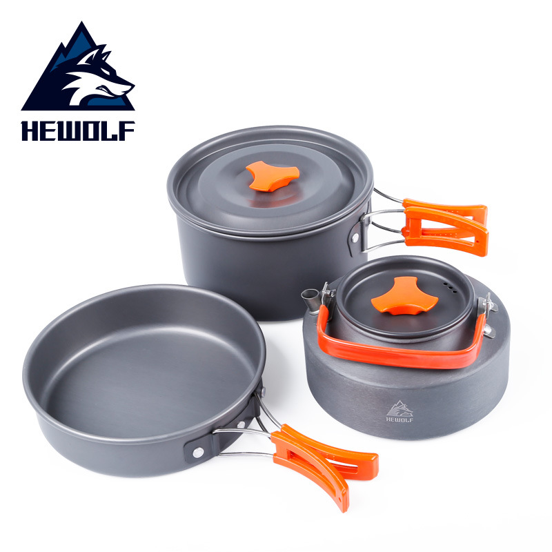 Male wolf outdoor set pot picnic pot utensils field cookware set 2-3 people camping teapot portable aluminum alloy set pot