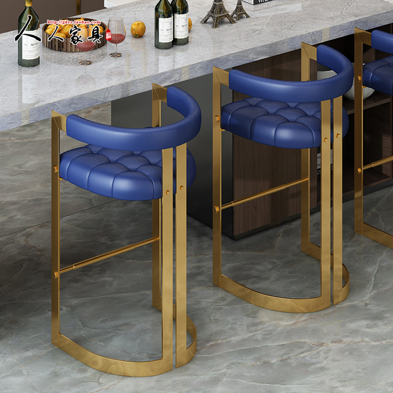 Modern minimalist bar Bench Stainless Steel Bar Bench Creativity Leaning Back Chair Gold Home Light Lavish High Foot Bar Chair