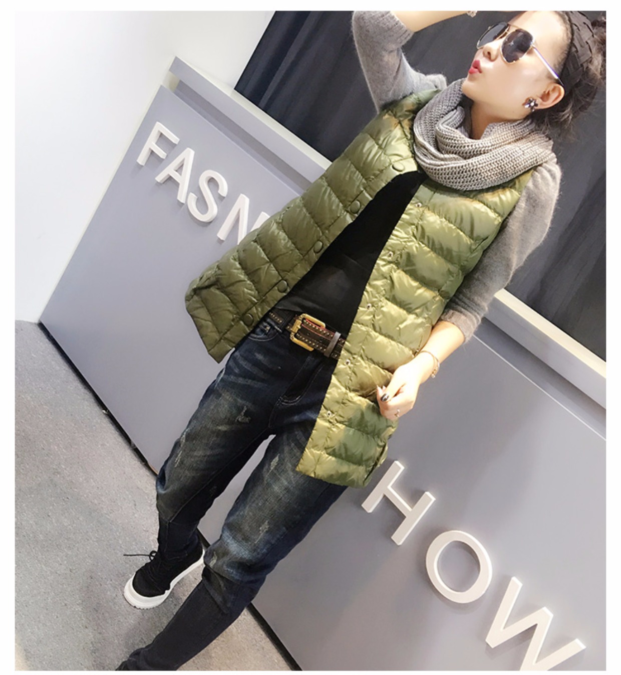 Xuân 2018 mới tay áo bảy điểm đan áo len cotton ấm áp dành cho nữ áo phao parka nữ