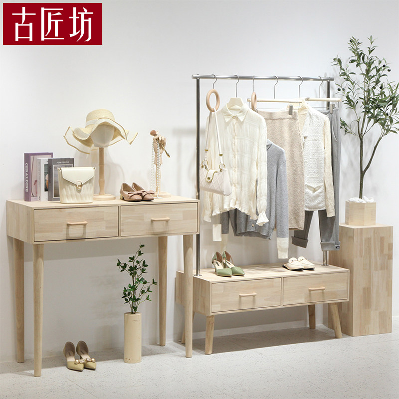 Women's clothing store display rack shoe rack bag rack rack simple log design clothing store cabinet floor island rack