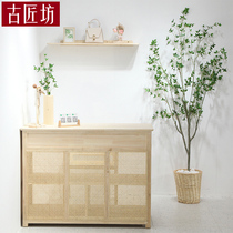 Womens clothing store homestay style display frame simple design hollow shelf clothing store Net red rattan cashier wooden color