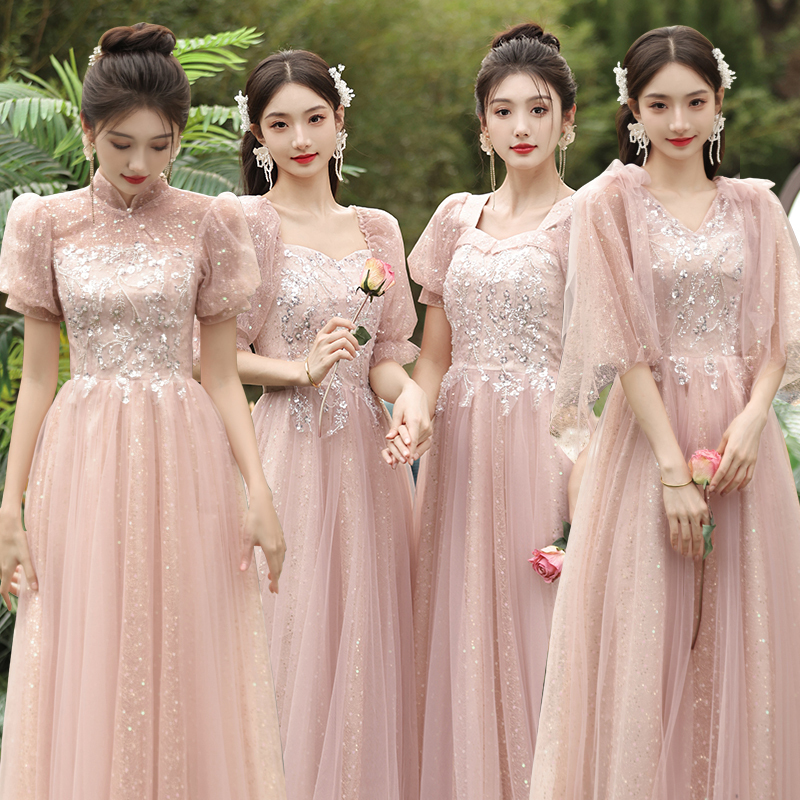 Bridesmaid Dress 2026 New Style Wedding Sister Group High-End Elegant Pink Evening Dress Women's Performance Dress Fairy-Like Dress