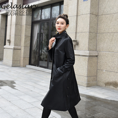 Кожаная куртка gelasiary海宁真皮皮衣外套女韩版宽松中长款显瘦立领羊皮风衣
