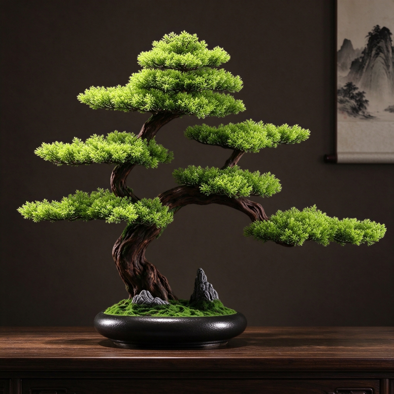 Chinese-Style Artificial Welcoming Pine Tabletop Bonsai Green Plant Entrance Decoration Plant Potted Plant Indoor Living Room Decoration Home Decor Chinese-Style Artificial Welcoming Pine Tabletop Bonsai Green Plant Entrance Decoration Plant Potted Plant Indoor Living Room Decoration Home Decor