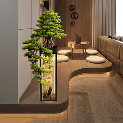 New Chinese-Style Large Artificial Green Plant Bonsai Welcoming Pine Ornament for Entrance, Living Room, Office, Floor-Standing Decorative Fake Tree