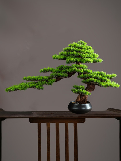 Welcome Pine Bonsai with Zen-Inspired New Chinese-Style Artificial Green Plants, Potted Plants, Dry Landscape, Entryway and Living Room Decorations