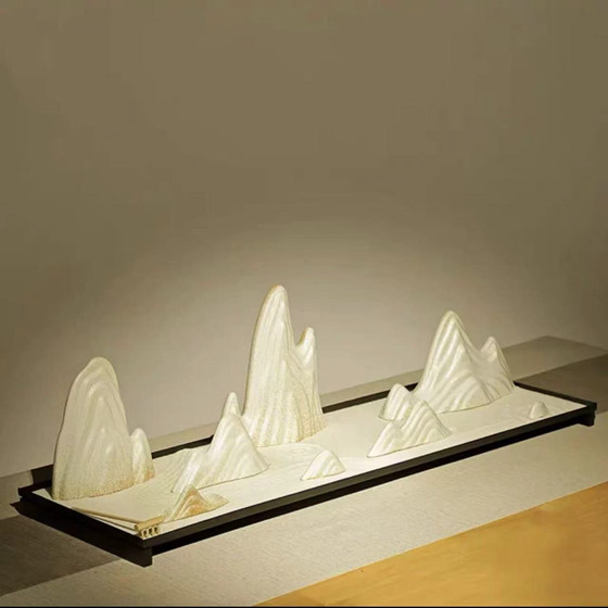 White Porcelain Rockery Small Ornaments, Creative Micro-Landscape Ceramic Decorations for Entrance, Living Room, Chinese Restaurant, Chinese-Style Decorations