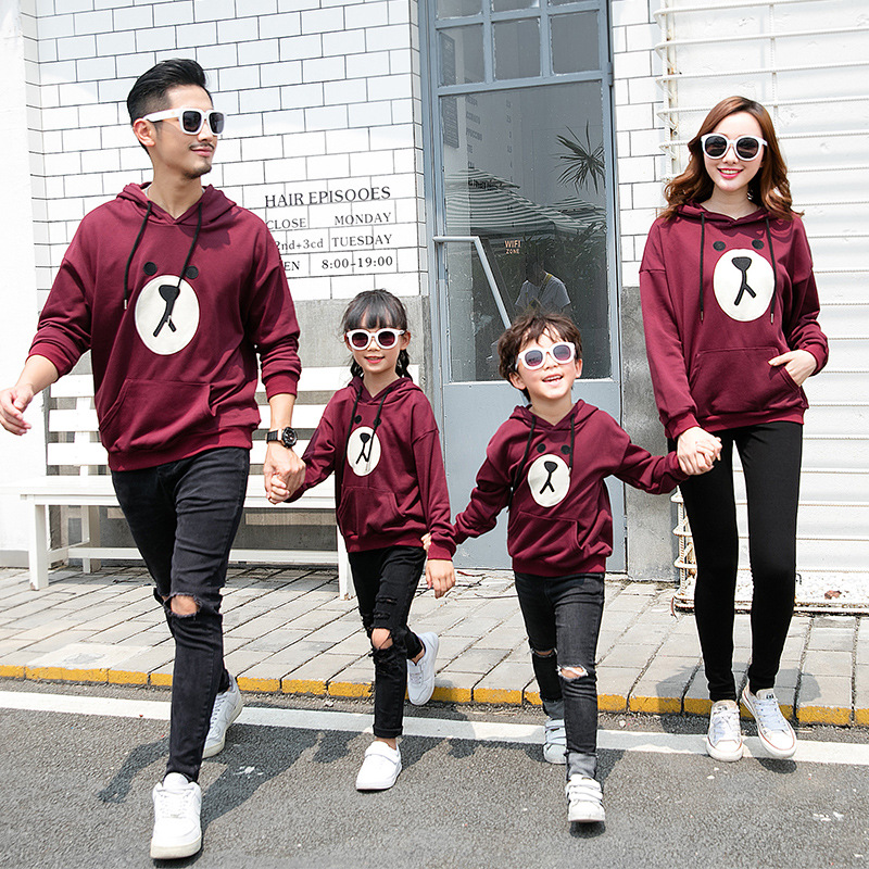 Korean parent-child cotton sweatshirt family dress Korean version hooded mother and daughter mother and child dress a family of three and four people spring and autumn fashion tide