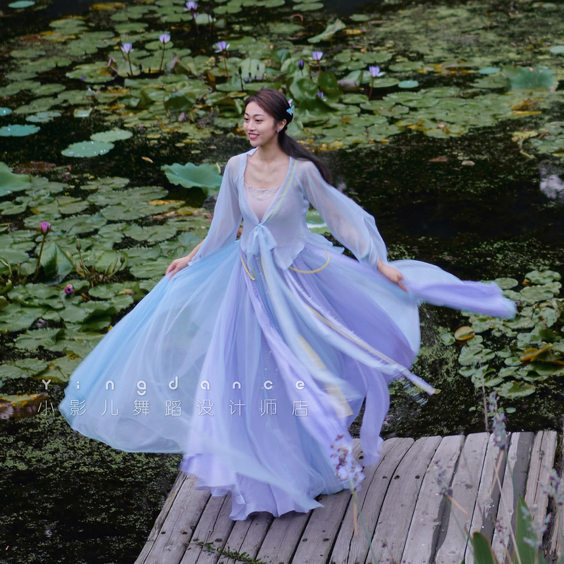 Xiaoyinger【Twilight Mountain Purple】Original Style Blue-Purple Small Orchid Star and Moon Falling Outer Layer 720-Degree Dance Skirt
