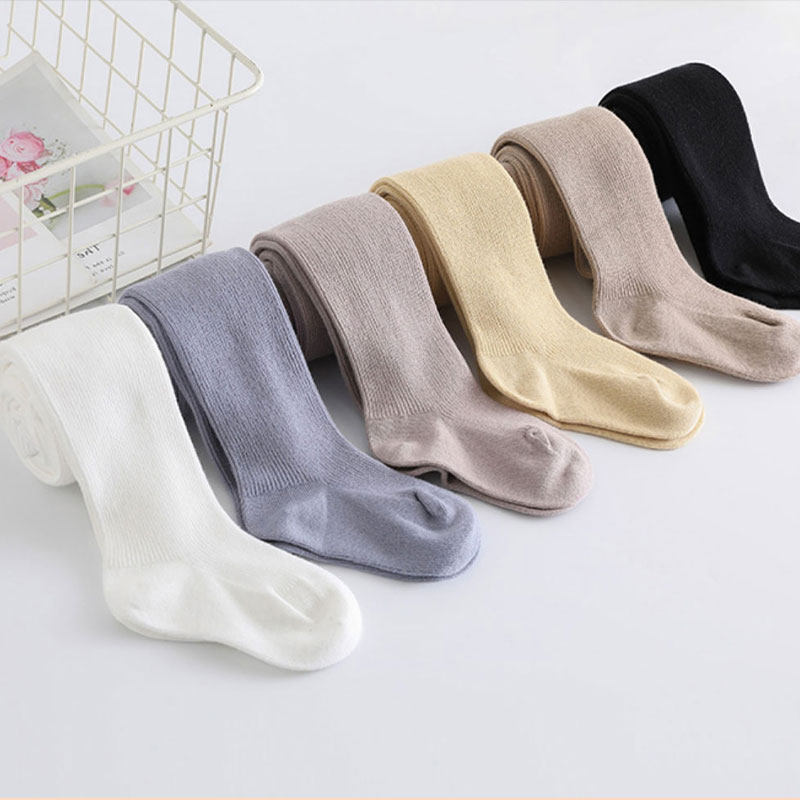 Children's pantyhose autumn and winter models medium-thick solid color slim fit leg socks baby spring and autumn pure cotton white underwear