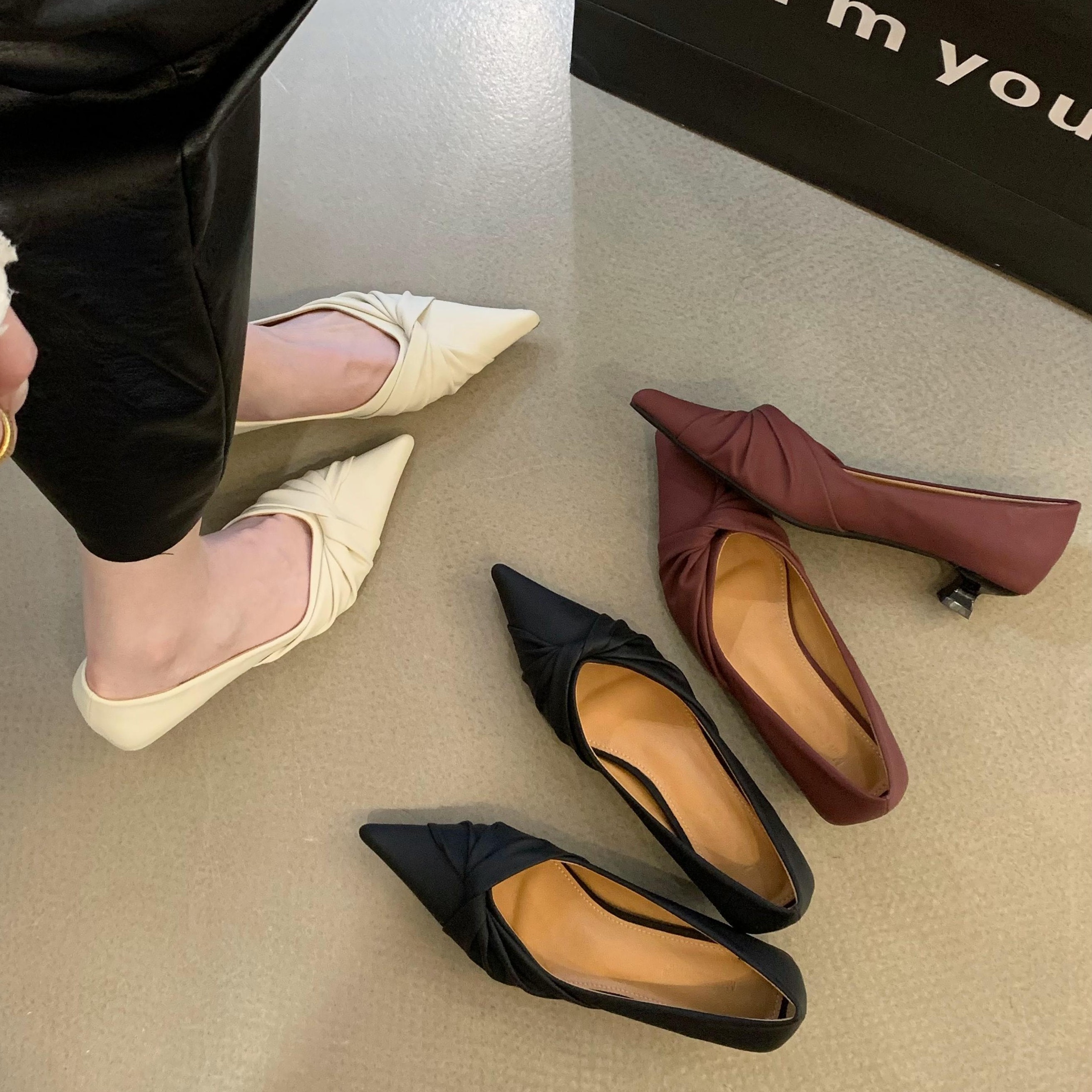 Black Career High Heels Shoes Woman 2023 New Spring Soft Leather Custard Work Single Shoe 3 Cm Small Heel Shoe Low Heel-Taobao