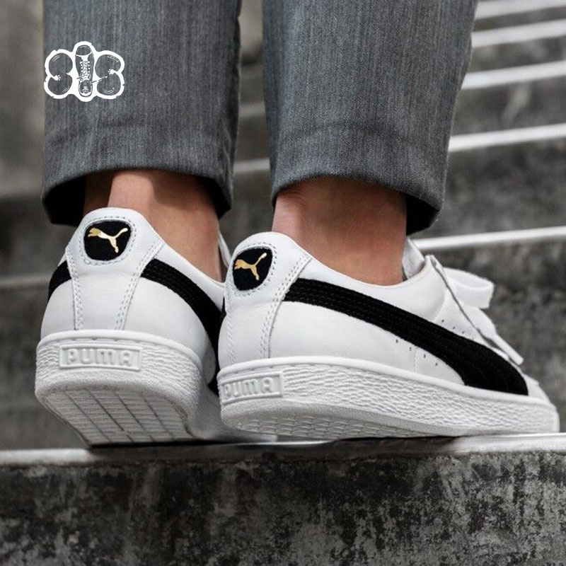 [s o s] Puma Hummer Basket Đàn ông và phụ nữ cổ điển thấp để giúp giày trượt ván thể thao màu đen và trắng giản dị giày thể thao puma
