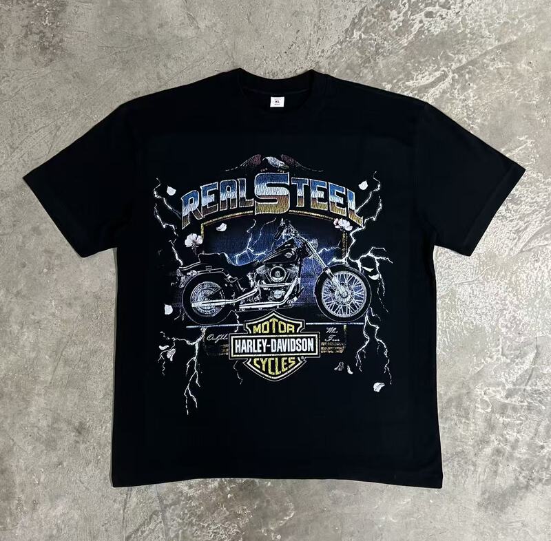 Vintage American-Style Biker Rock Rider Heavy-Duty Short-Sleeve American Fitness Tough Guy Graphic Versatile T-Shirt Ha3 Vintage American-Style Biker Rock Rider Heavy-Duty Short-Sleeve American Fitness Tough Guy Graphic Versatile T-Shirt Ha3