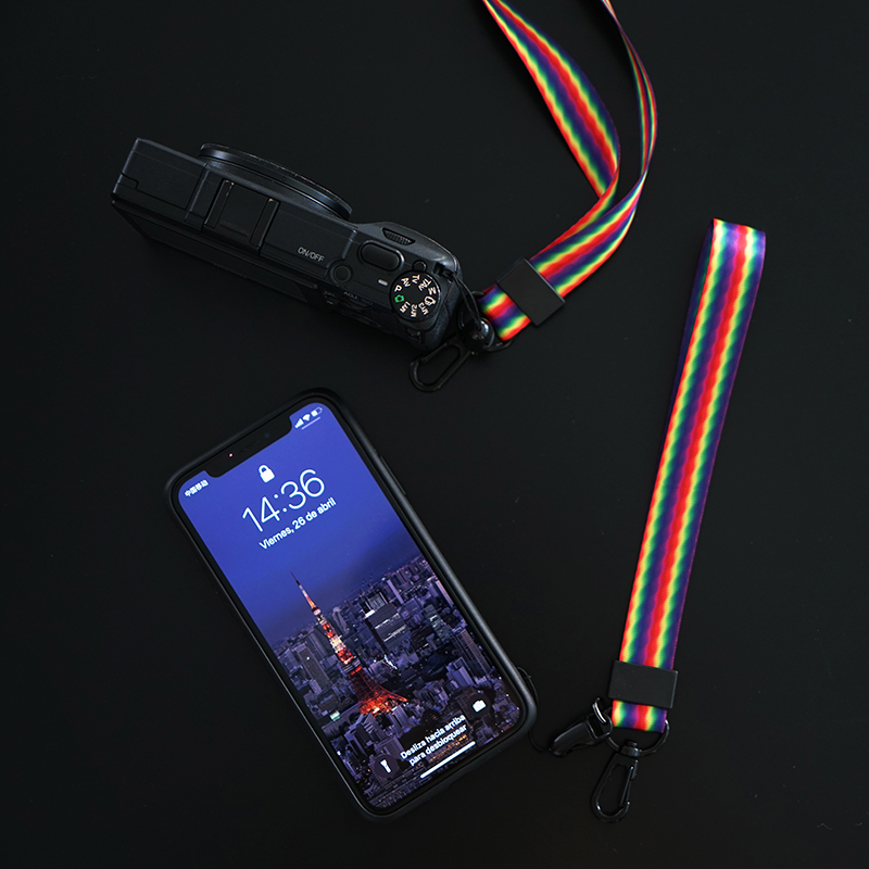 Jueves original rainbow mobile phone hanging rope female short style hanging neck mesh red key hanging decoration personality creative wrist rope