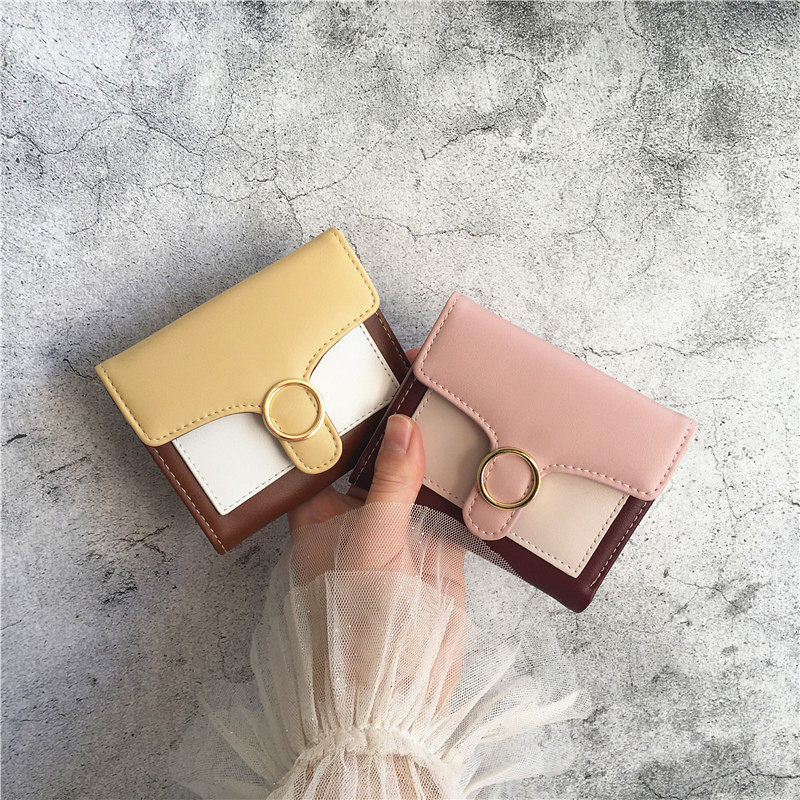 Wallet women's short new thin and compact folding card bag retro color matching multi-card card holder ins simple coin purse