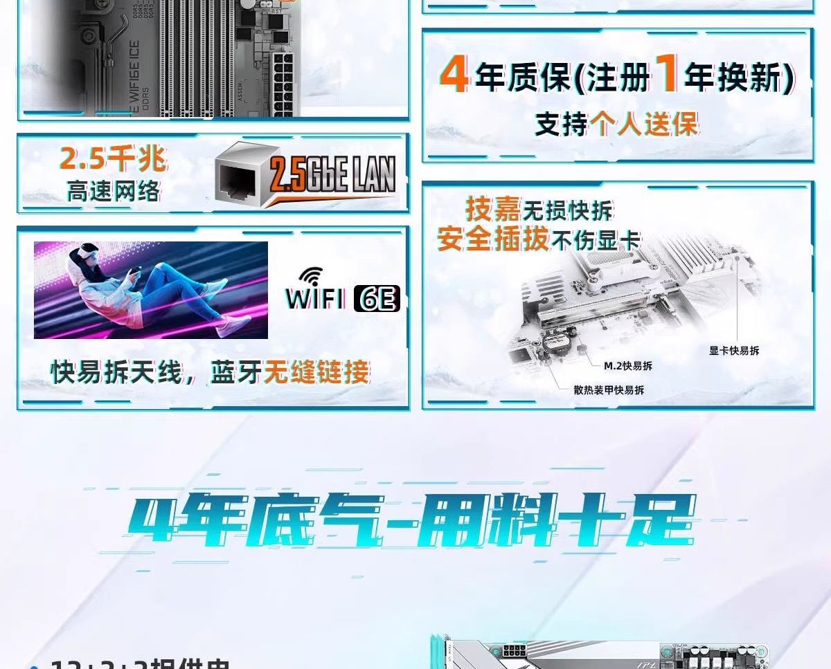 GIGABYTE/技嘉X870E AORUS PRO X3D ICE电竞冰雕/小雕主板插图3