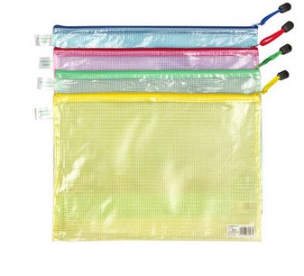 Sanmu 4527 file bag transparent grid bag office supplies plastic zipper bag student note bag waterproof test paper