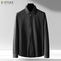 Spring and summer new printed shirt men business dress without ironing silky stretch slim mens shirt high-end