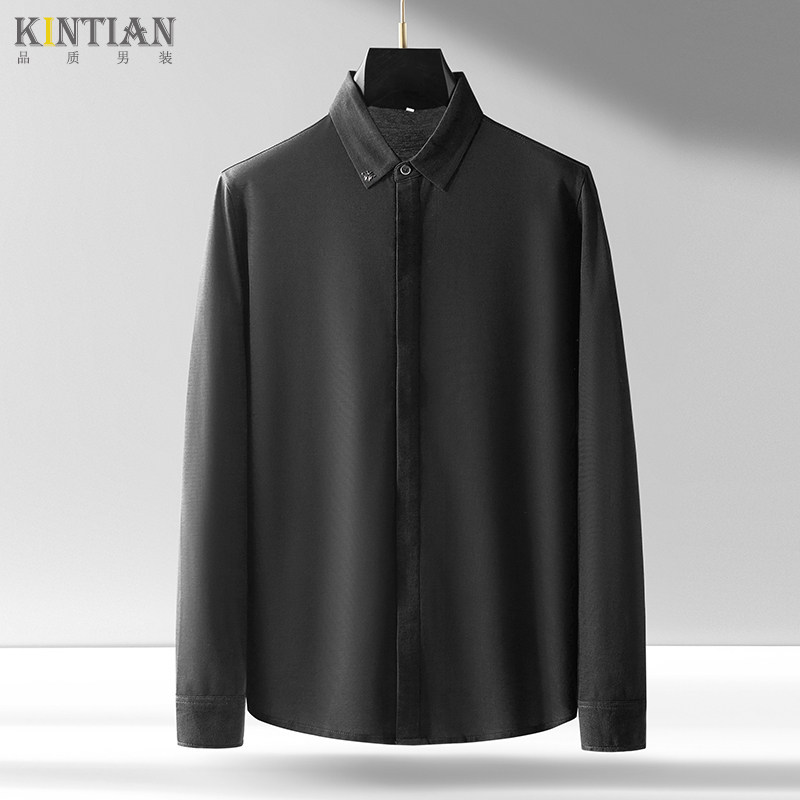 2021 new casual shirt long sleeve men's bee embellishment decoration contrast jacquard mercerized cotton shirt men's slim fit