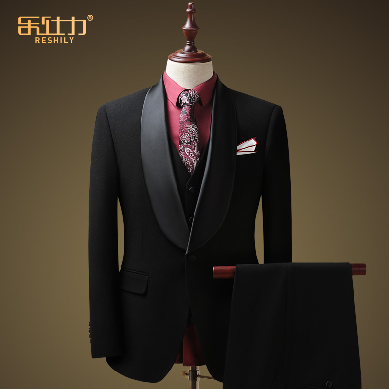 British suit men's suit slim groom wedding banquet dress star same host business casual suit