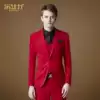 Men's suit suit Business casual red Korean slim suit Men's formal groom wedding dress three-piece set