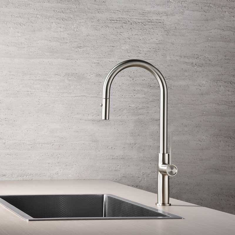 Rsyl Xinglin Bathroom Minimalist Style All-Copper Island Sink Faucet Kitchen Sink Pull-Out Faucet Hot and Cold Water