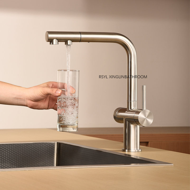 Three-In-One Pull-Out Kitchen Faucet for Sink, Multifunctional Three-Way Water Purification Stretchable Faucet for Hot and Cold Water