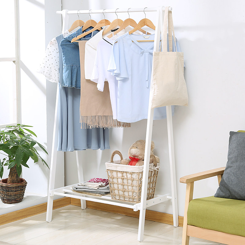 Simple hanger floor bedroom double pole bedroom solid wood household hanger indoor rack assembly