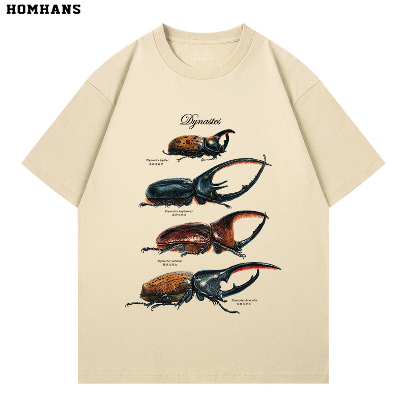 Longhorned Beetle, Big Horned Beetle, Strong Beetle, Educational Breathable Printed Short-Sleeve Pure Cotton T-Shirt, Summer Unisex Clothing for Children and Parent-Child Wear