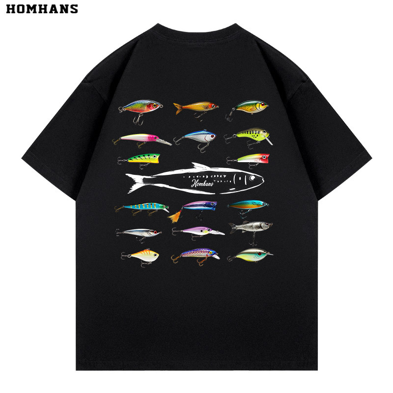 American-Style Printed Lure Fishing Casual Versatile Loose-Fitting Pure Cotton Comfortable Short-Sleeve T-Shirt Top Unisex