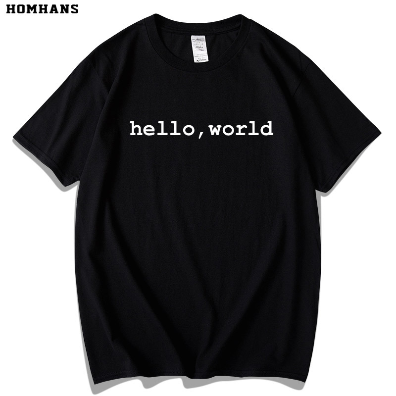 Red Korean Spring/Summer New Geek Male Hacker Coder Programmer Programming Hello World Short-Sleeve T-Shirt