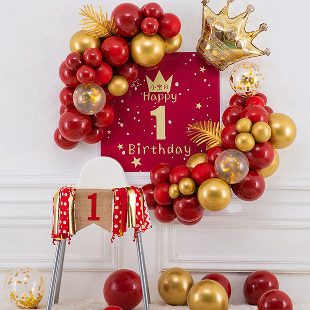 Male and female Baby Birthday China Tide Decoration Package Red Background Wall A 1-year-old Chinese Grip Week Arrangement
