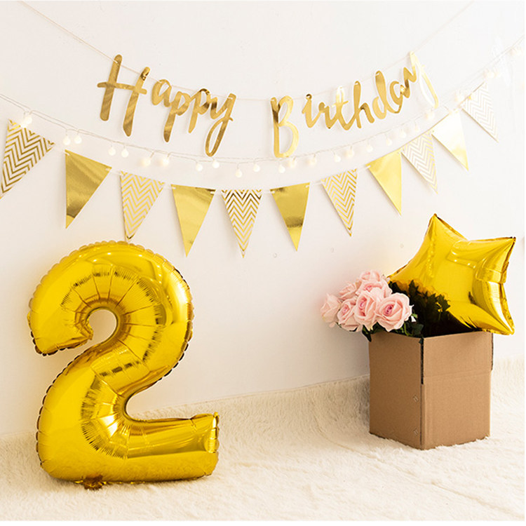 Baby children's birthday party dress up Golden five-star pennant pull flower background decoration pull flag wedding room decoration