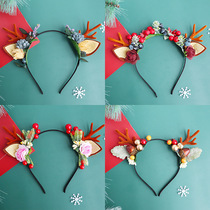 Christmas Deer Horn Hair Hoop Women Elk Deer Hairpin Decorative Web Red Head Decoration Fairy senssen Ornament Super Fairy Christmas Head Hoop