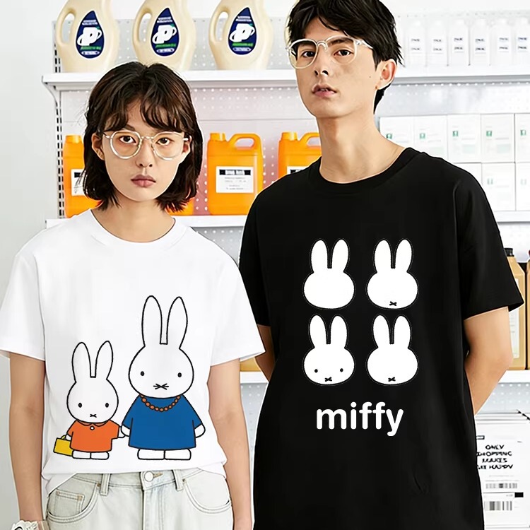 Japanese-Style Soft and Cute Little Rabbit Pattern T-Shirt for Men, Loose and Versatile, Couple Style, New Summer Pure Cotton Short-Sleeve Top