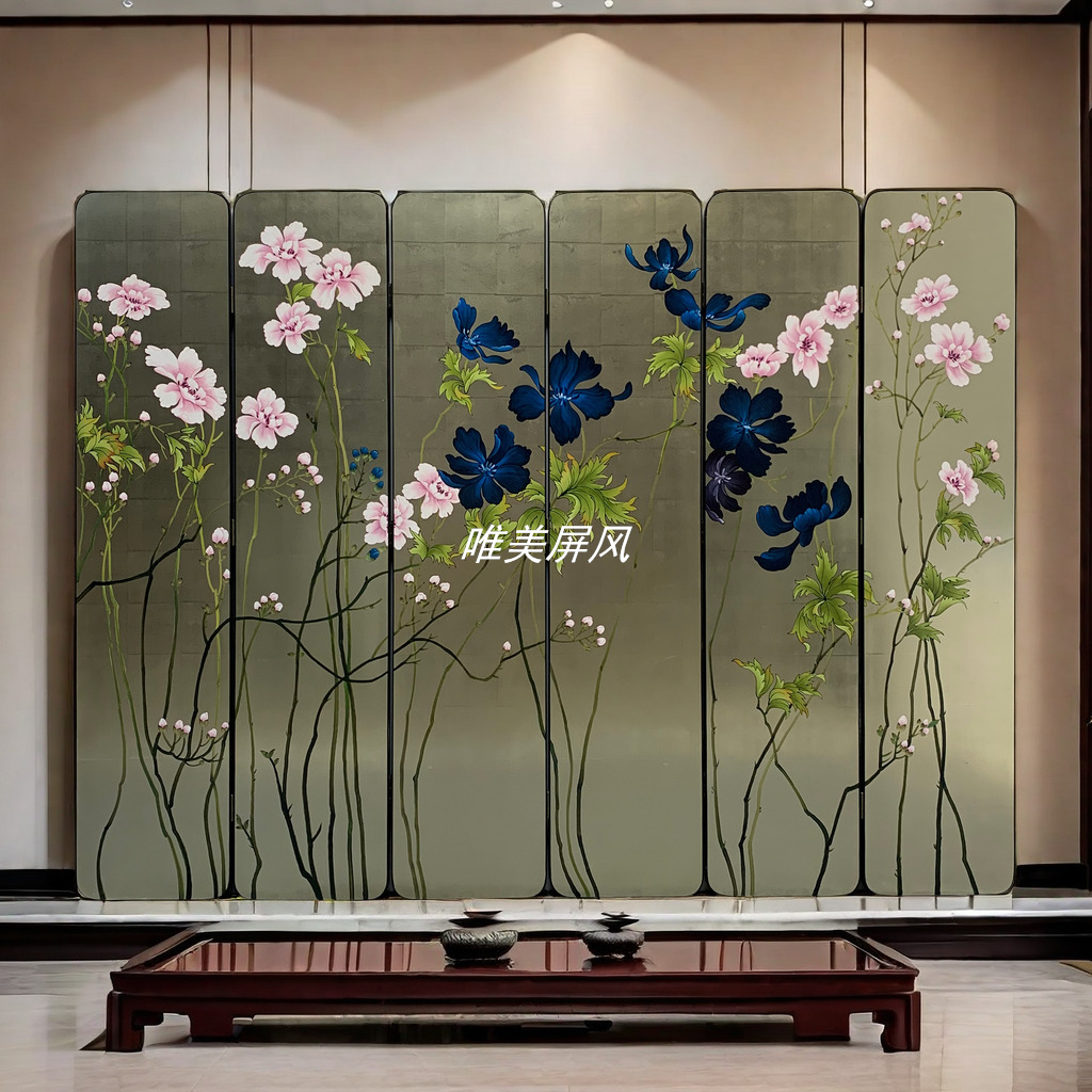 屏風　金箔装飾の花と竹の絵 屏風 金箔装飾の花と竹の絵 竹図屏風 文化遺産オンライン